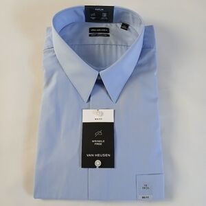 NWT New Van Heusen Big Fit Cameo Blue Poplin Dress Shirt 19 34/35